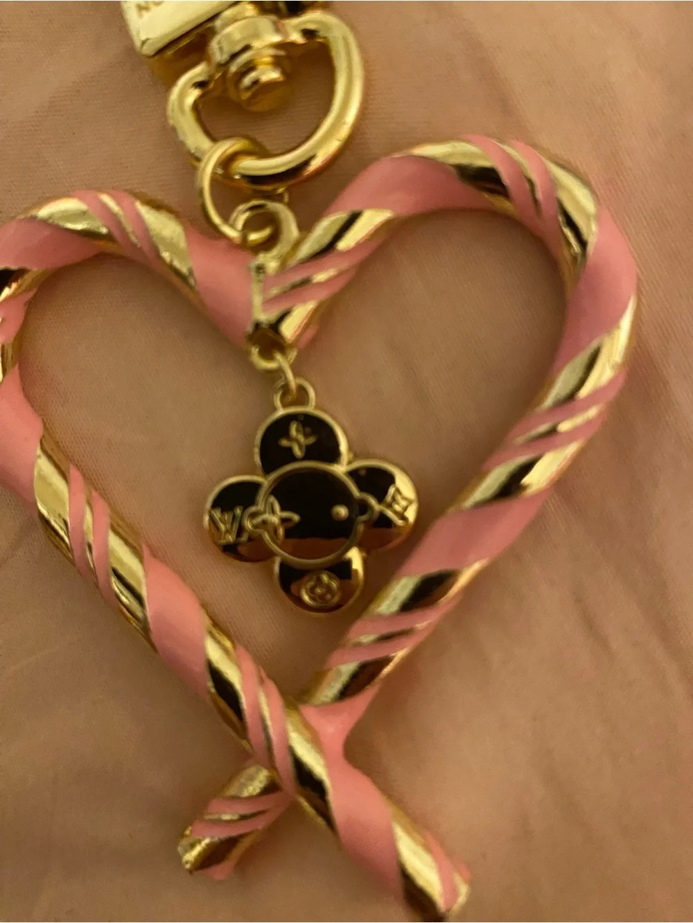 Heart-Shaped Vivienne Inspired Pink and Gold Keychain Charm